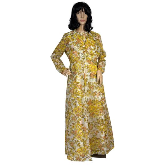 Vintage Unbranded 70’s Yellow Floral Maxi Dress & Matching Coat Set medium - Picture 3 of 17